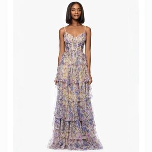 Blondie Nites Juniors' Tiered Mesh Corset Gown